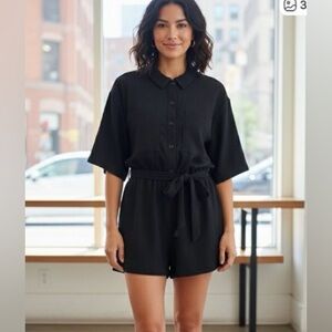 H&M Black Crinkled Crepe Utility Romper-Belted Front Women’s Medium